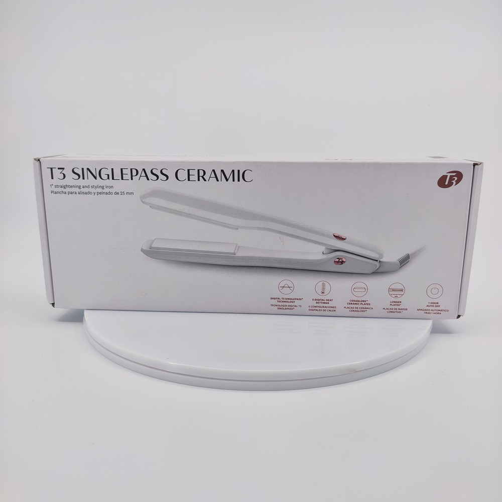 T3 SinglePass Ceramic 1 Inch Straightening Styling Iron White Rose Gold 77570
